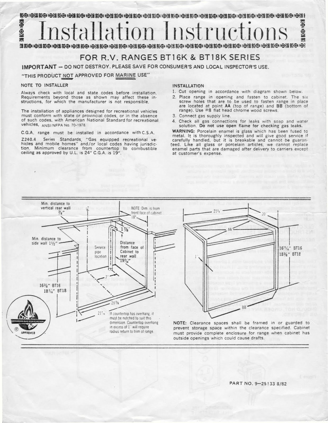1983 Fleetwood Pace Arrow Owners Manuals: Magic Chef RV stove manual